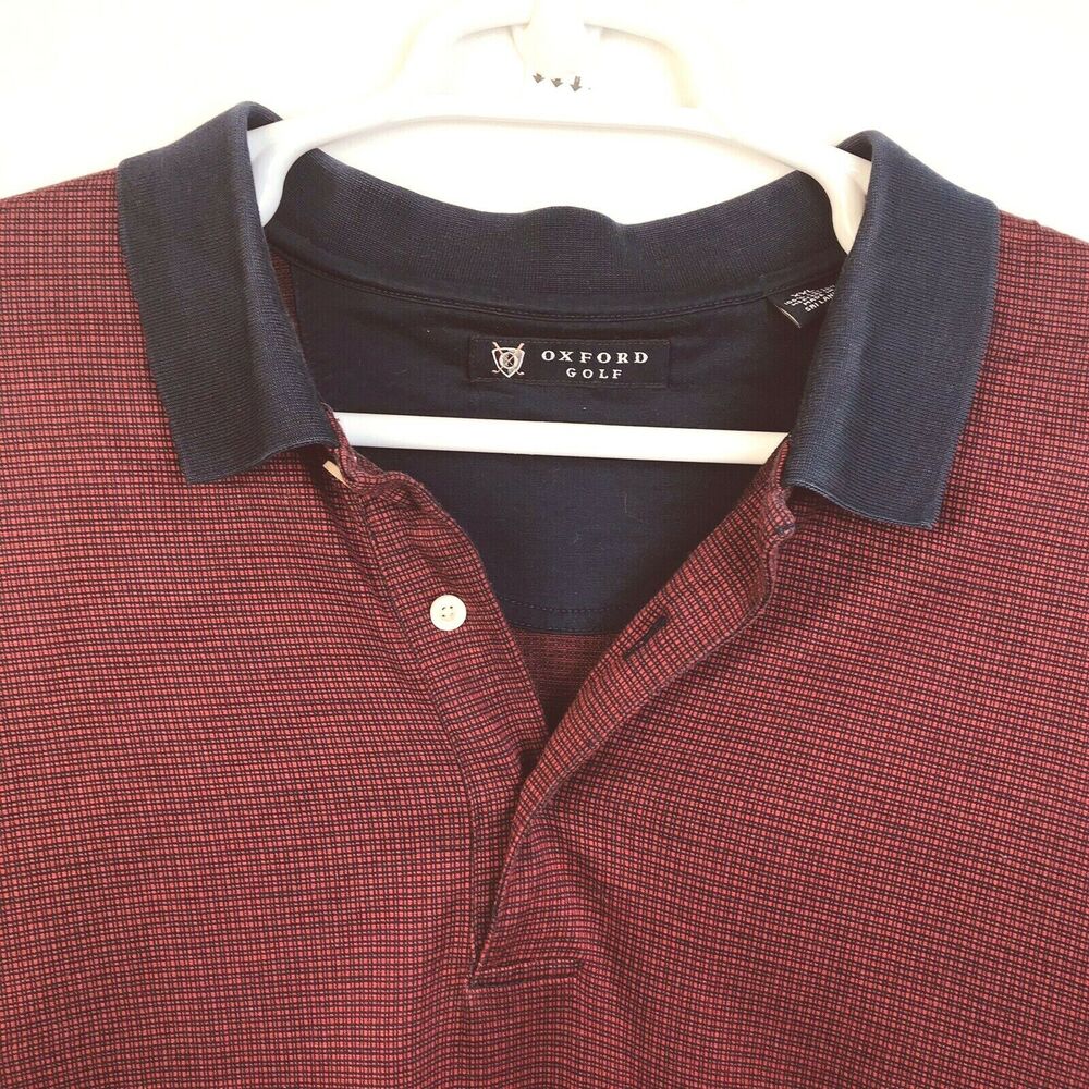Oxford Golf Polo Shirt Men's XXL Deep Red Navy Cotton Casual Shirt Short Sleeves